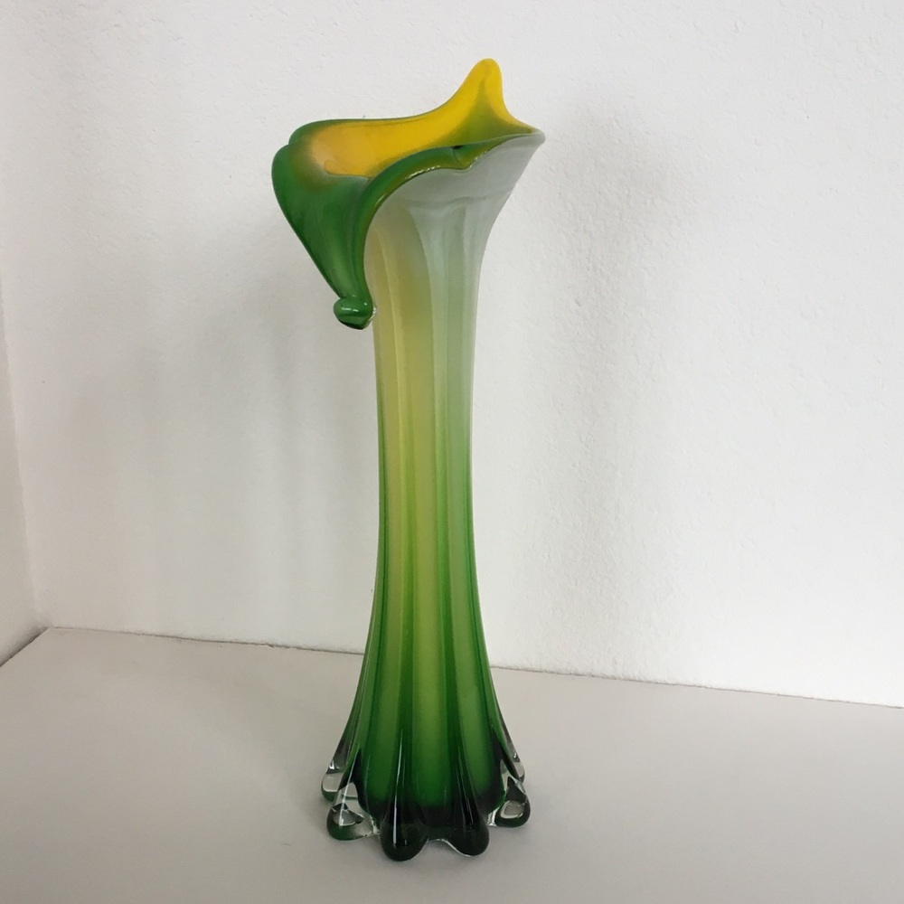 Vintage Calla Lily Vase in Trumpet Tulip style OS green yellow white MCM - Picture 3 of 6